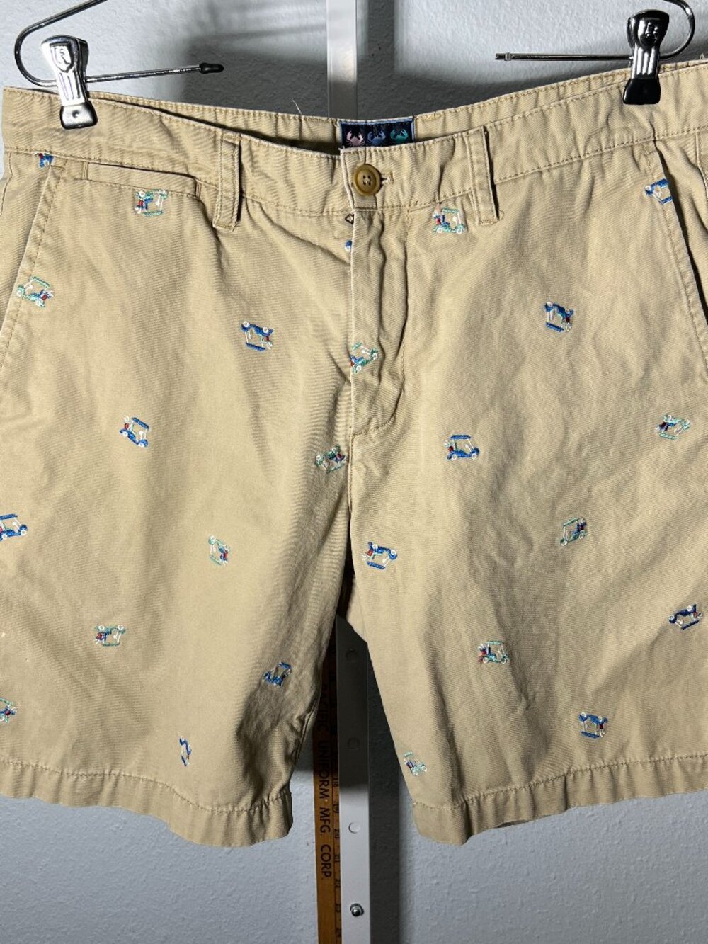 Charleston Threads Khaki Chino Shorts w Embroidered Golf Cart Print SZ 35 Waist